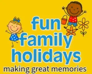 Fun Family Holidays Logo. Cartoon kids having fun