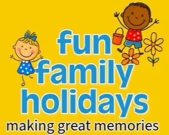 Fun Family Holidays Logo. Cartoon kids having fun